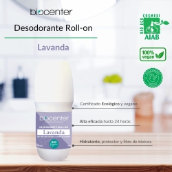 BIOCENTER Desodorante natural Roll On - LAVANDA - Ecológico y Vegano