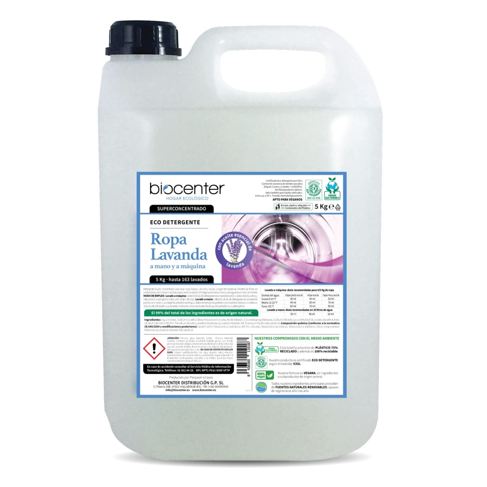 Detergente ecológico para lavadora - Lavanda - Biocenter - garrafa Ecofriendly 5 Kg